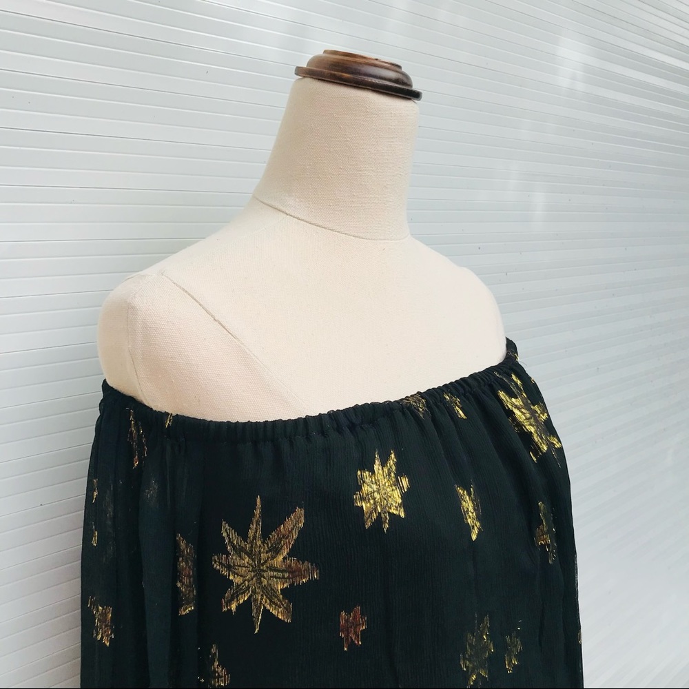 BEC & BRIDGE Black Sheer Cold Shoulder Top Silk Gold Stars  Casual Dressy Size 8 - Picture 3 of 8